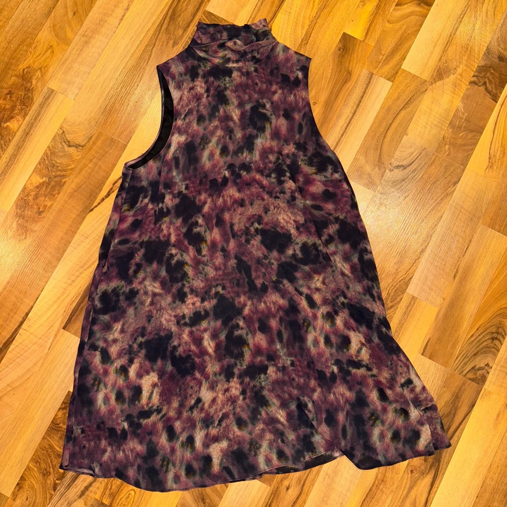 Amanda Uprichard Purple Tie Dye Sleeveless Mock Neck Mini Dress wedding holiday